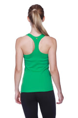 Women’s all-american racerback tank top in bamboo green with a vibrant color, sleek fit, and subtle brand logo at neckline