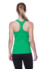 Women’s all-american racerback tank top in bamboo green with a vibrant color, sleek fit, and subtle brand logo at neckline