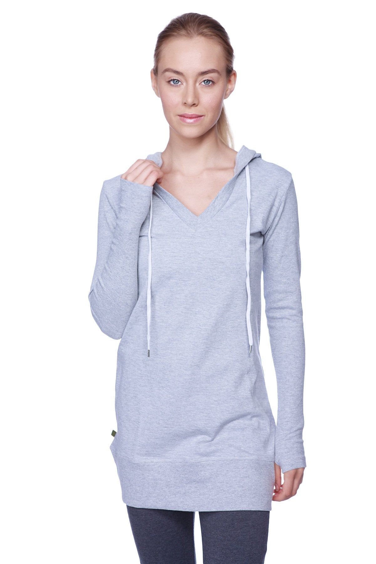 Damen-Langhals-Hoodie (meliertes Grau mit Anthrazit)