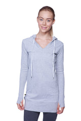 Damen-Langhals-Hoodie (meliertes Grau mit Anthrazit)