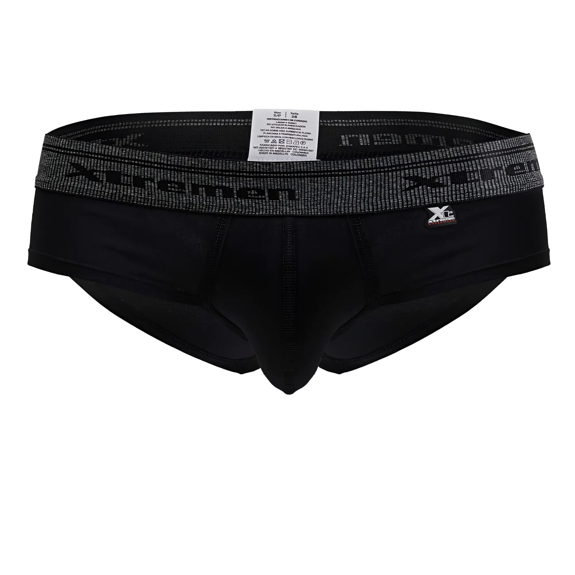 Black xtremen 41315 cotton blend briefs with gray patterned waistband featuring xtreme brand name and logo