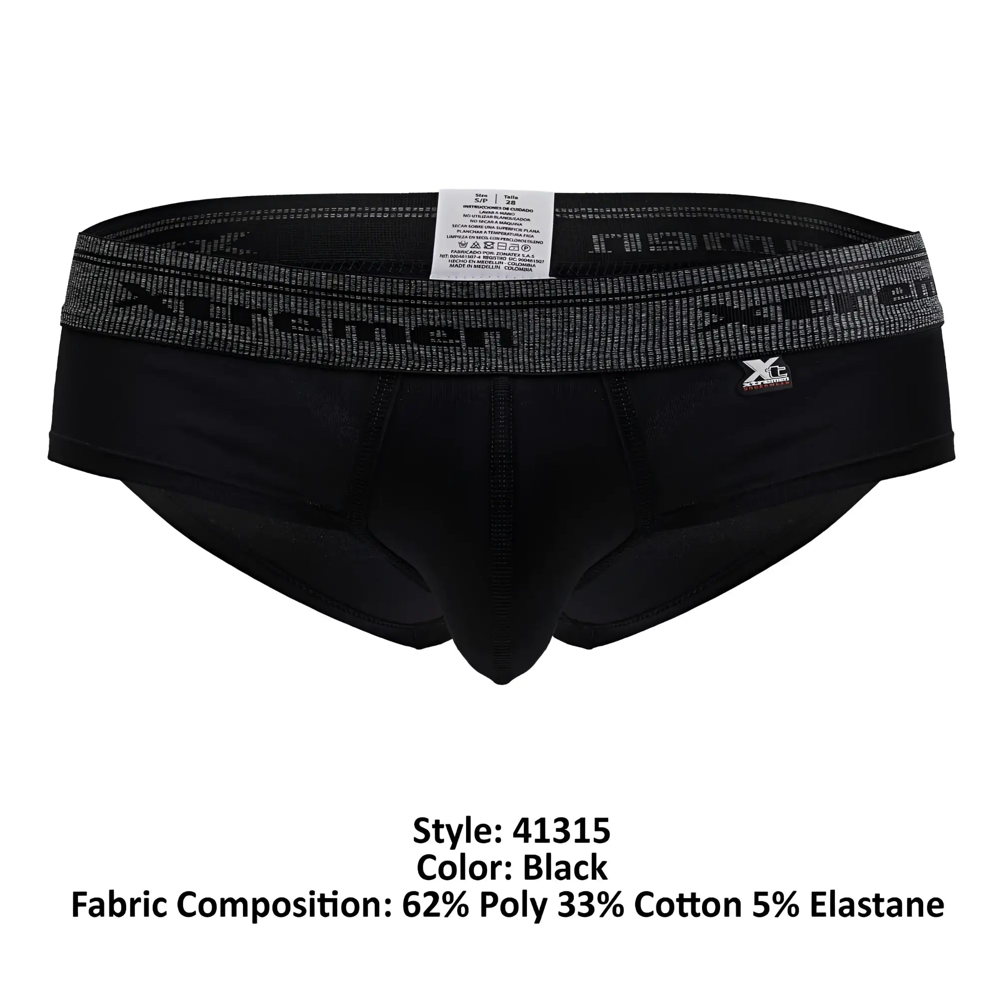 Black xtremen 41315 cotton blend briefs with gray patterned waistband featuring brand logo and elasticated fit