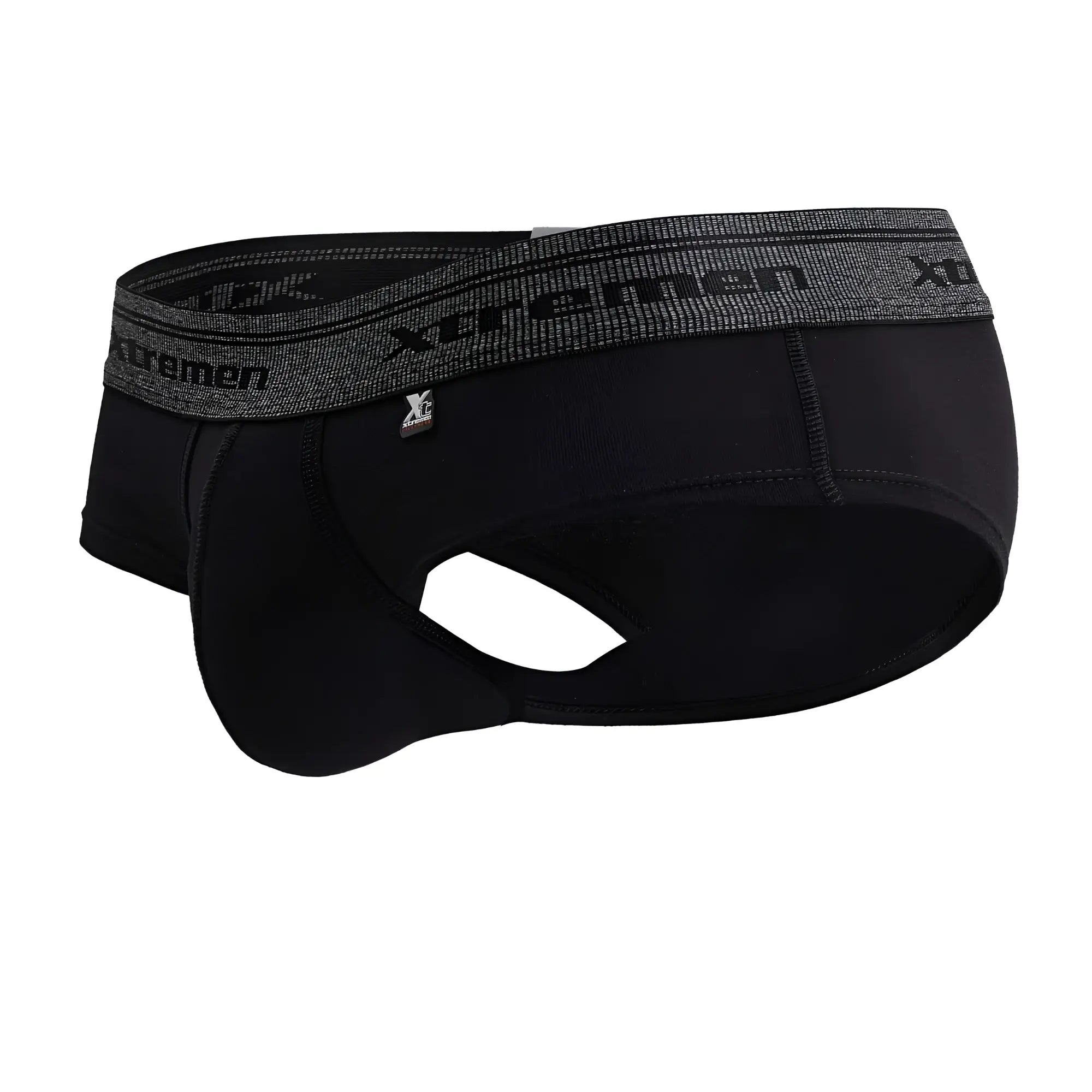 Black xtremen 41315 cotton blend briefs with textured gray waistband featuring brand name and logo