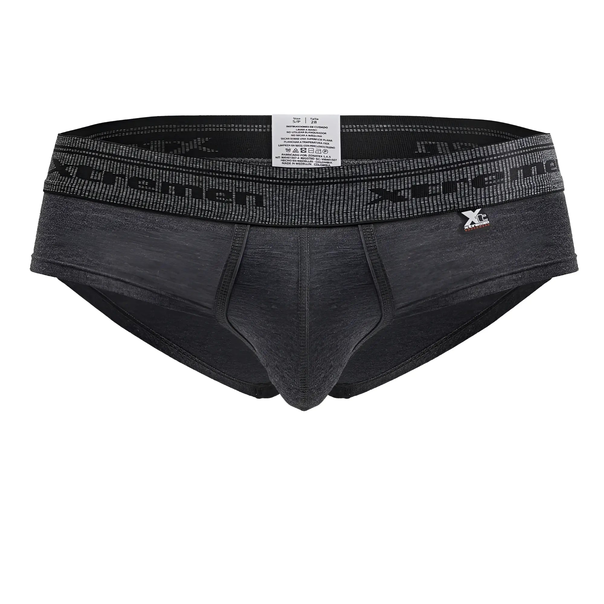 Dark gray heathered Xtremen 41315 cotton blend briefs with black elastic waistband featuring xtreme logo