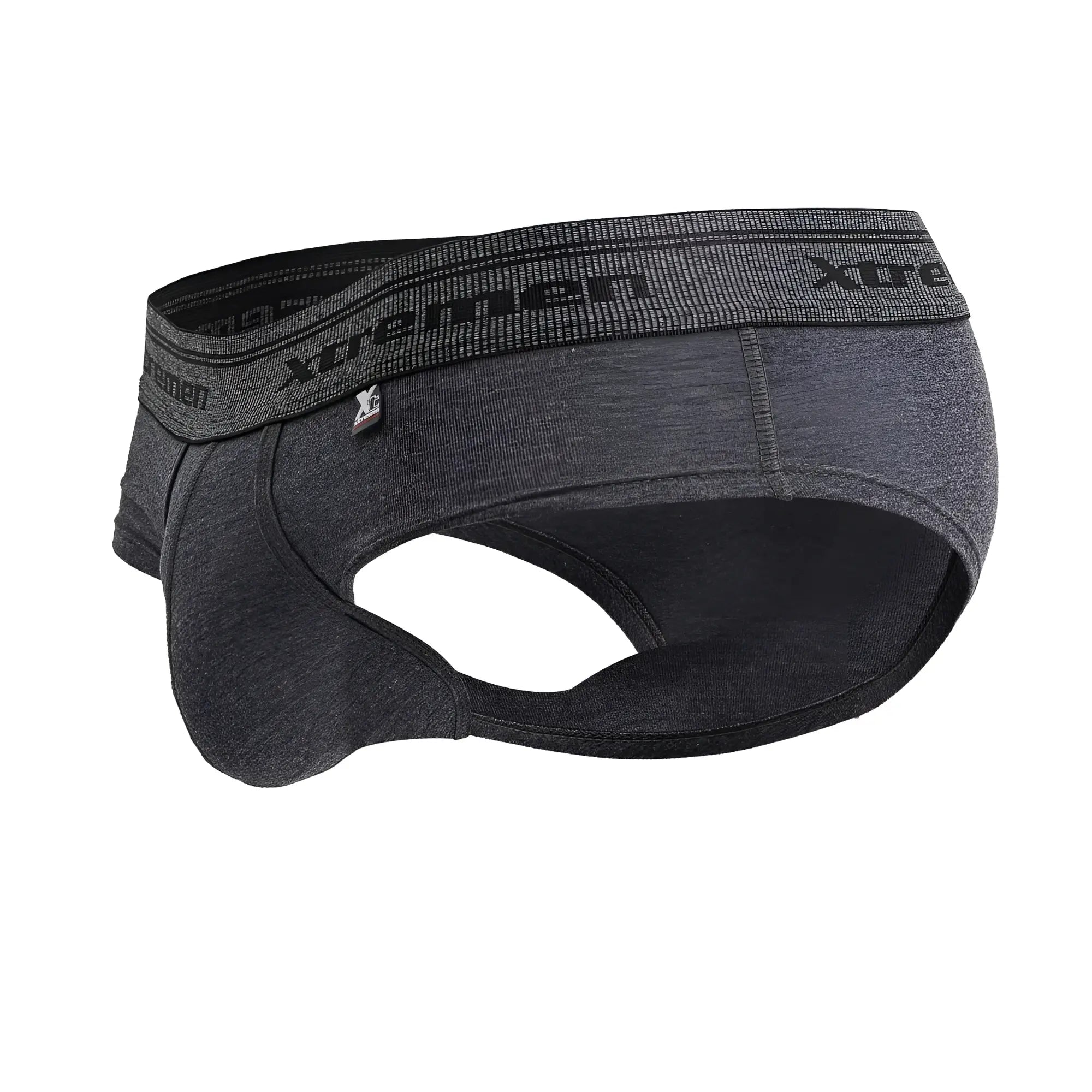 Dark gray heathered men’s xtremen 41315 cotton blend briefs with black elastic waistband featuring xtreme logo