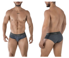 Gray heathered xtremen 41315 cotton blend men’s briefs with a black elastic waistband and brand logo