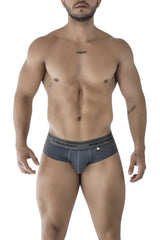 Gray textured men’s briefs with a branded waistband made from cotton blend by xtremen 41315 color cross