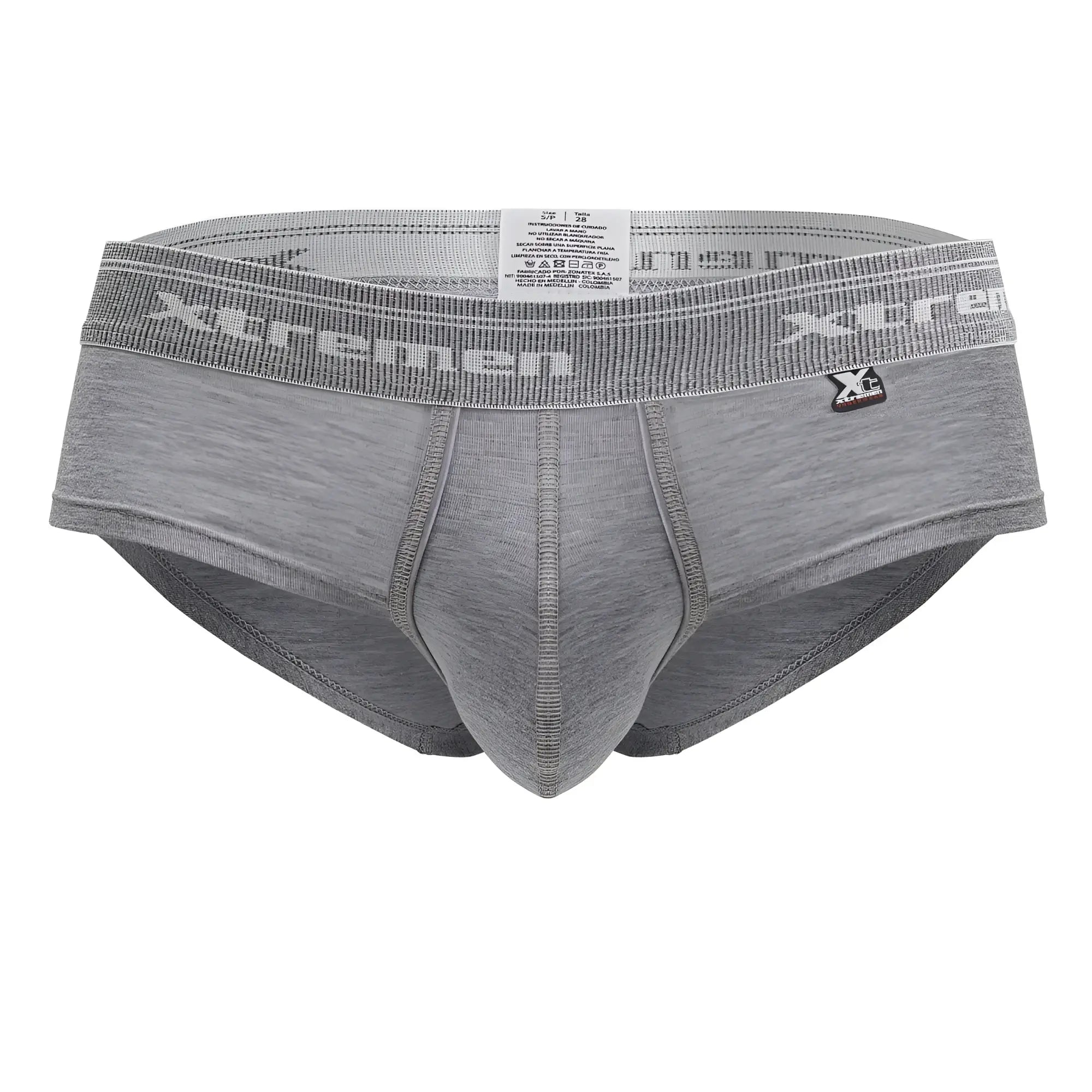 Gray heathered xtremen 41315 cotton blend briefs with textured elastic waistband and white xtreme logo in jasper gray