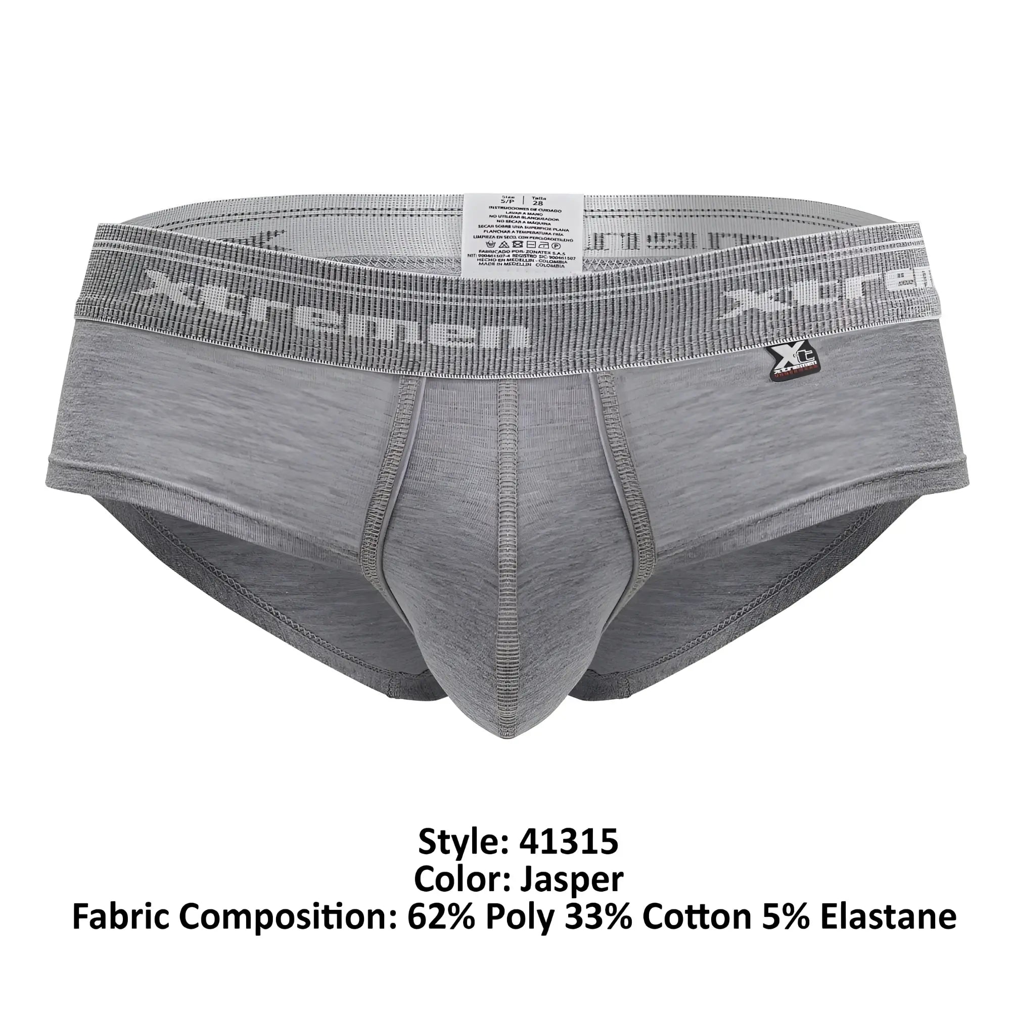 Gray heathered xtremen 41315 cotton blend men’s briefs with textured elastic waistband and xtreme logo in jasper gray