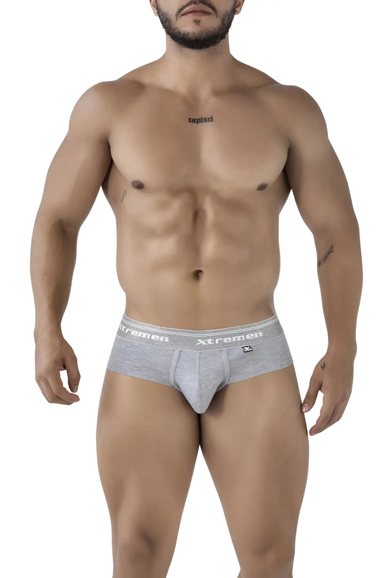 Xtremen 41315 gray cotton blend briefs with xtremen branding on the waistband in jasper gray color