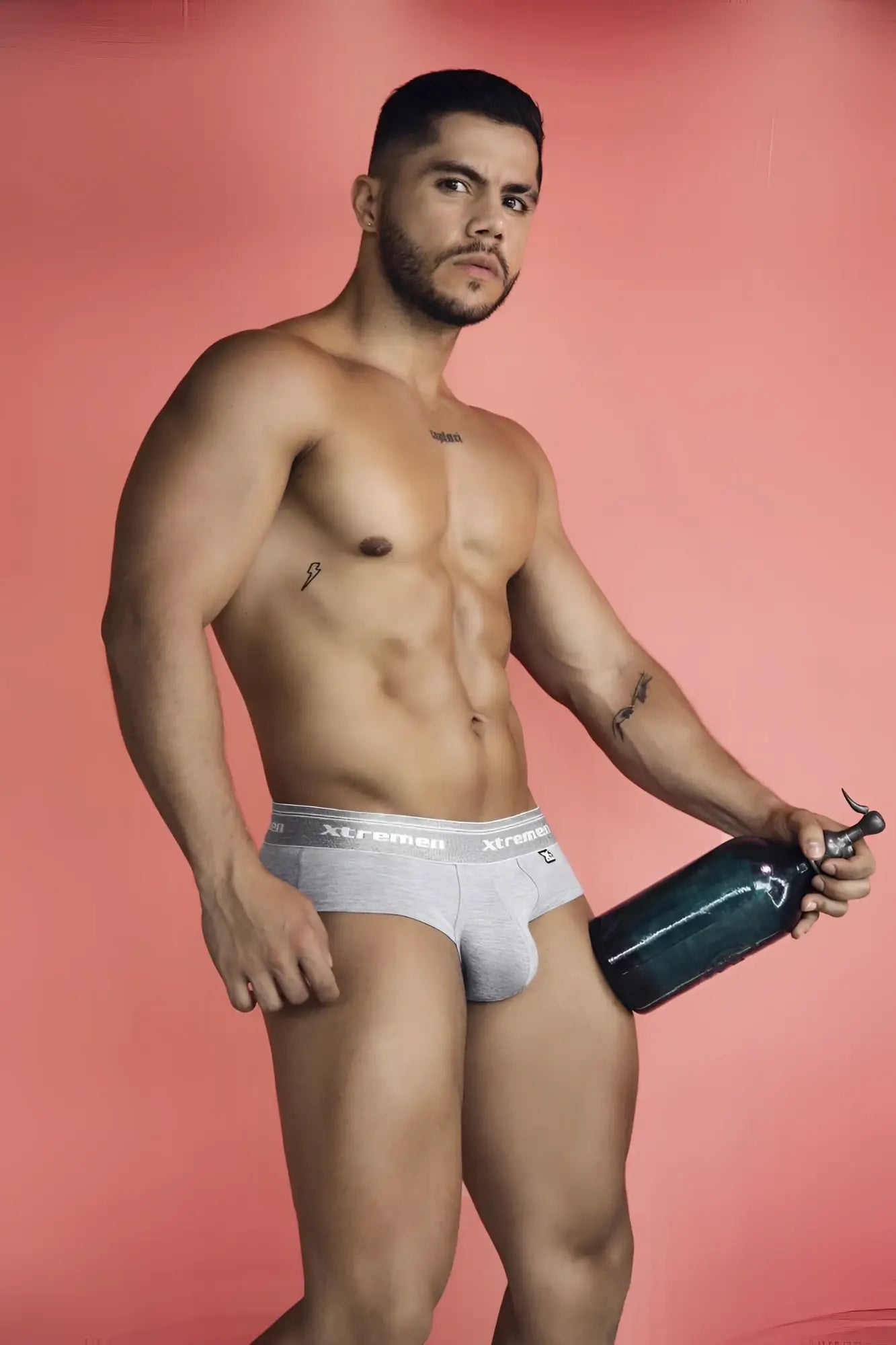 Gray cotton blend briefs with white elastic waistband and xl branding from Xtremen 41315 in Jasper Gray color