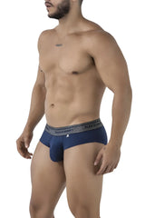 Navy blue xtremen 41315 cotton blend briefs with gray patterned waistband featuring brand name and logo