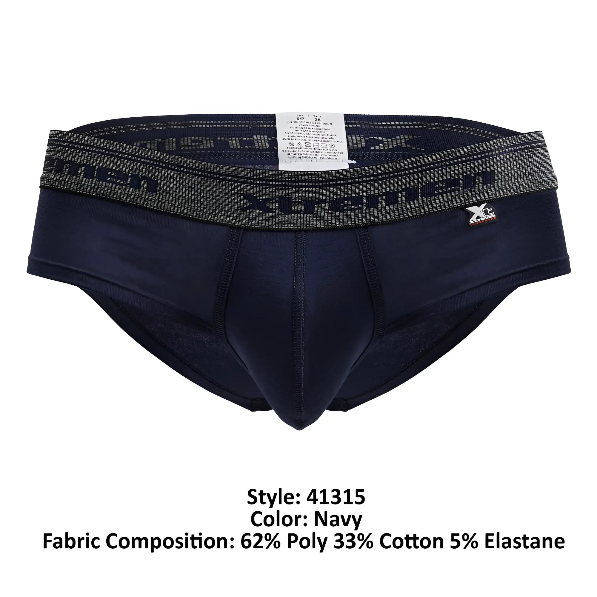 Navy xtremen 41315 cotton blend briefs with textured elastic waistband featuring dark gray brand name lettering