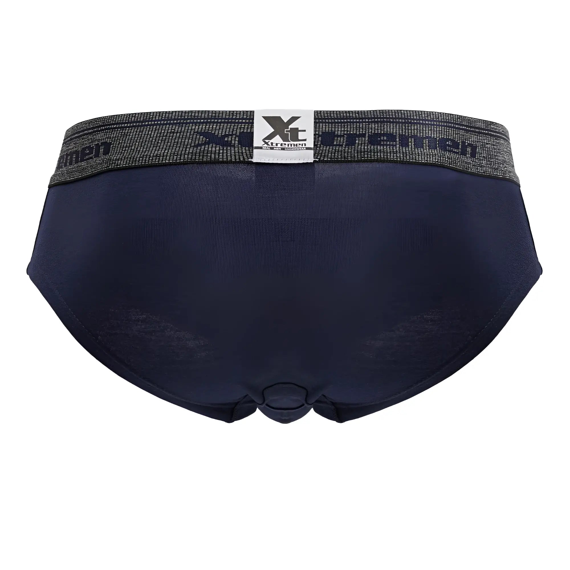 Dark navy blue Xtremen 41315 cotton blend men’s briefs with textured gray waistband and brand logo
