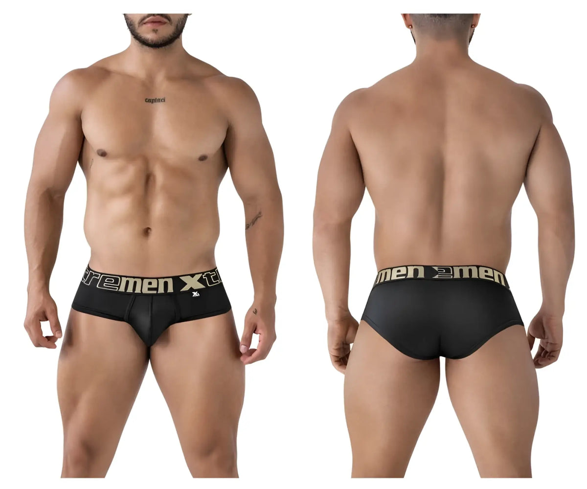 Black xtremen 41316 microfiber briefs with gold extreme men xt waistband logo in black color