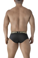 Black mens microfiber briefs with gold and black men2men waistband logo xtremen 41316 color black