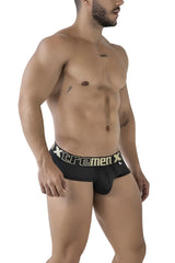 Black xtremen 41316 microfiber briefs with a white and gold xtremen x logo on the waistband in front view