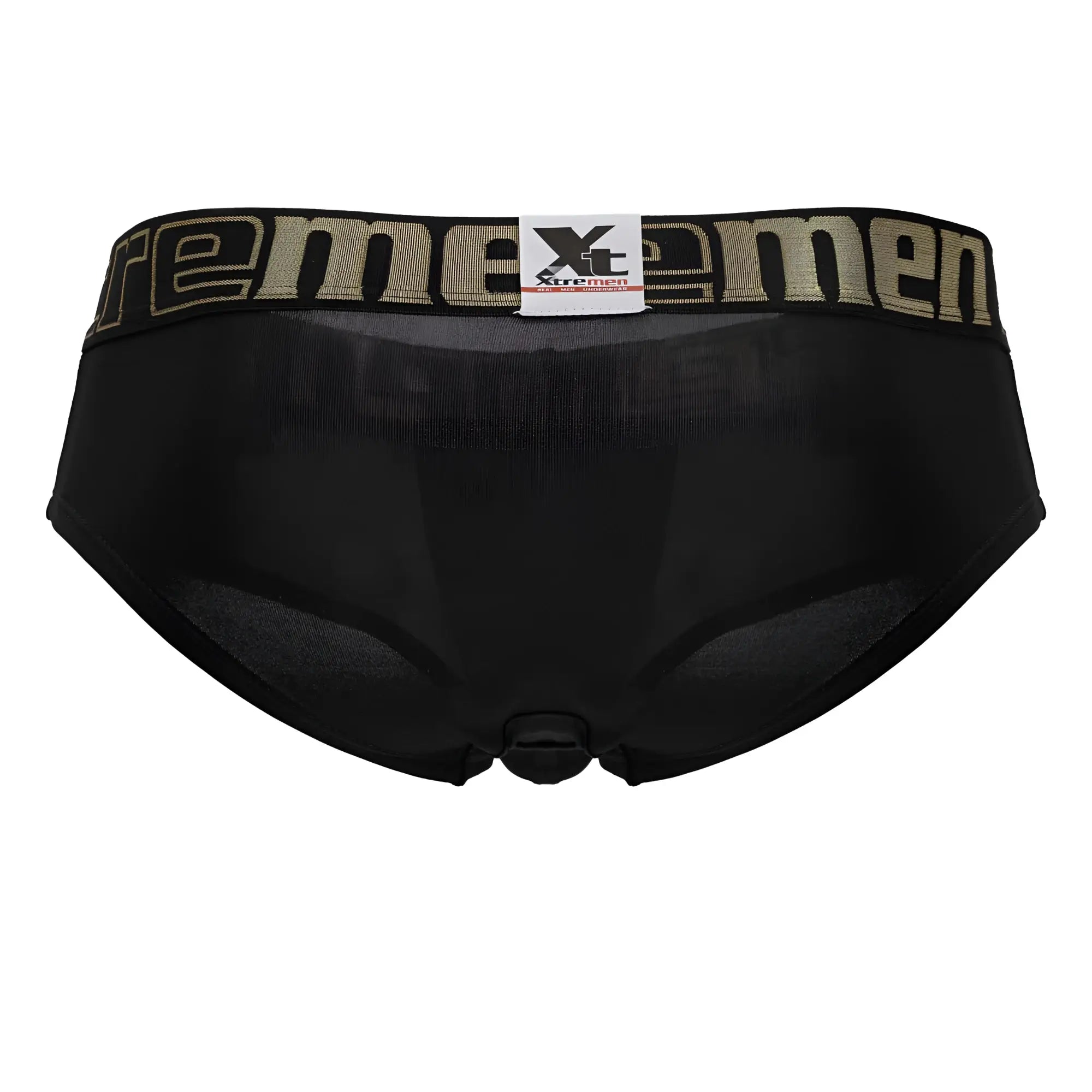 Black xtremen 41316 microfiber briefs with breathable mesh material and beige xtrememen waistband featuring logo