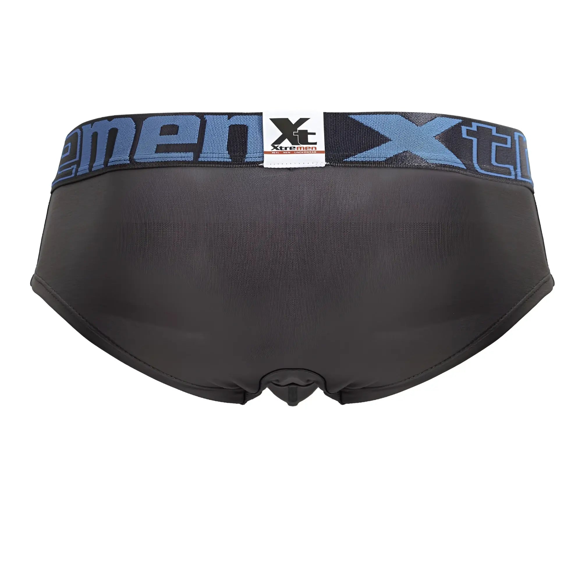 Black xtremen 41316 microfiber briefs in gray with blue and black elastic waistband featuring brand logo