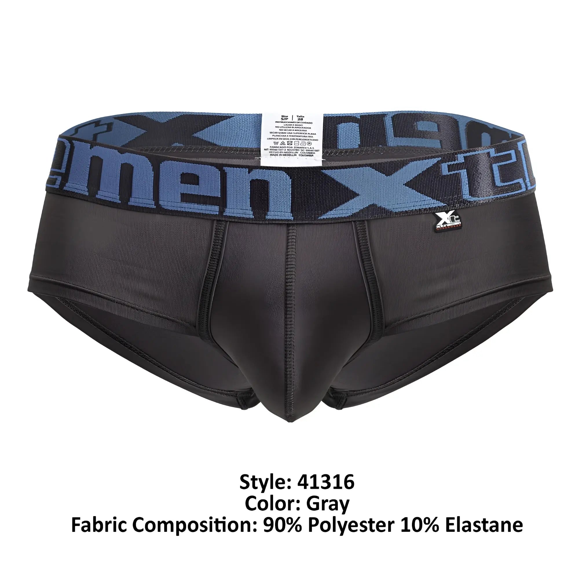 Gray xtremen 41316 microfiber briefs with blue and black x-men logo waistband made of 90 polyester and 10 elastane