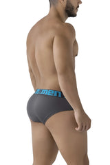 Xtremen 41316 gray microfiber men’s briefs with blue elastic waistband featuring the men logo