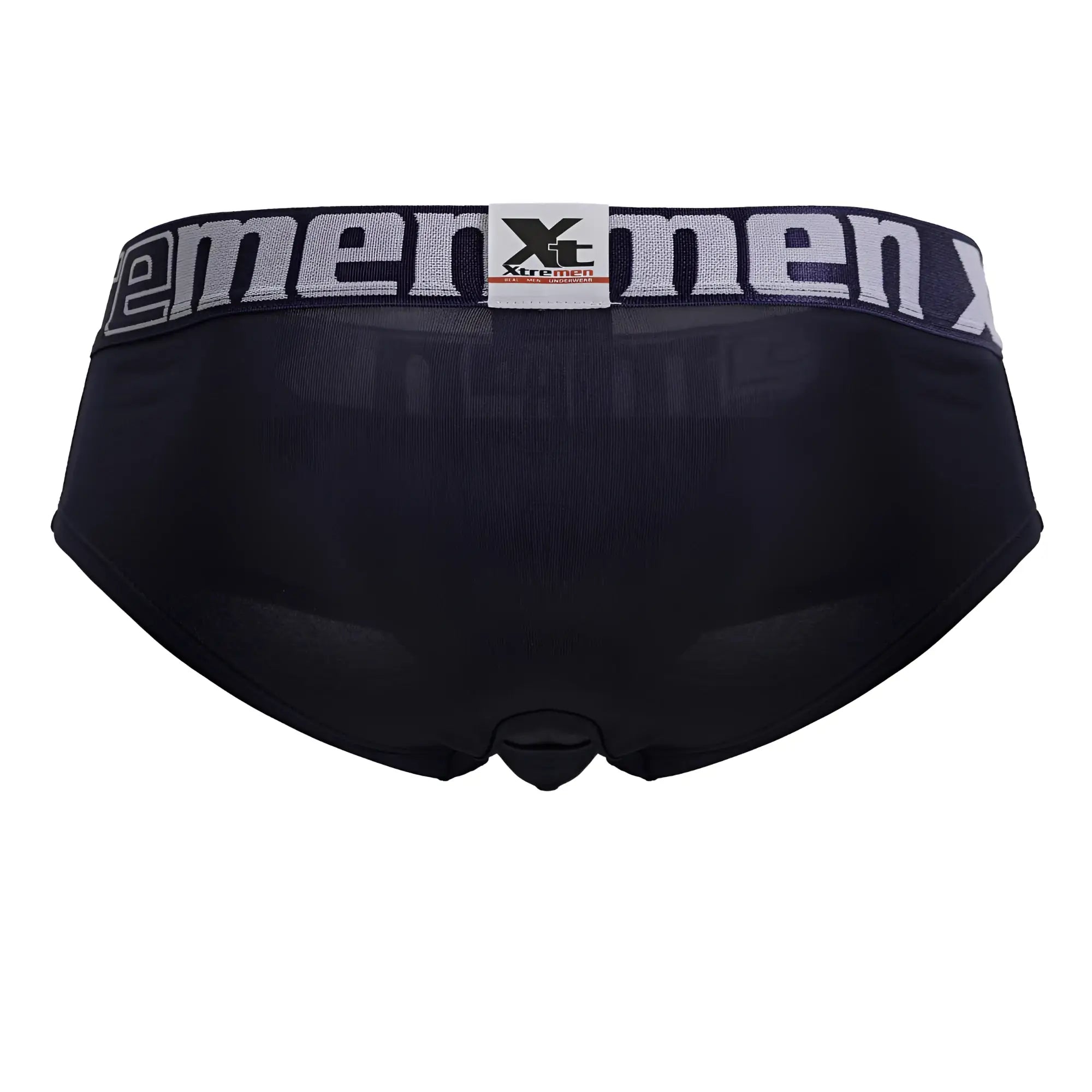 Navy microfiber brief underwear for men with a gray xtremen waistband featuring the brand logo and text