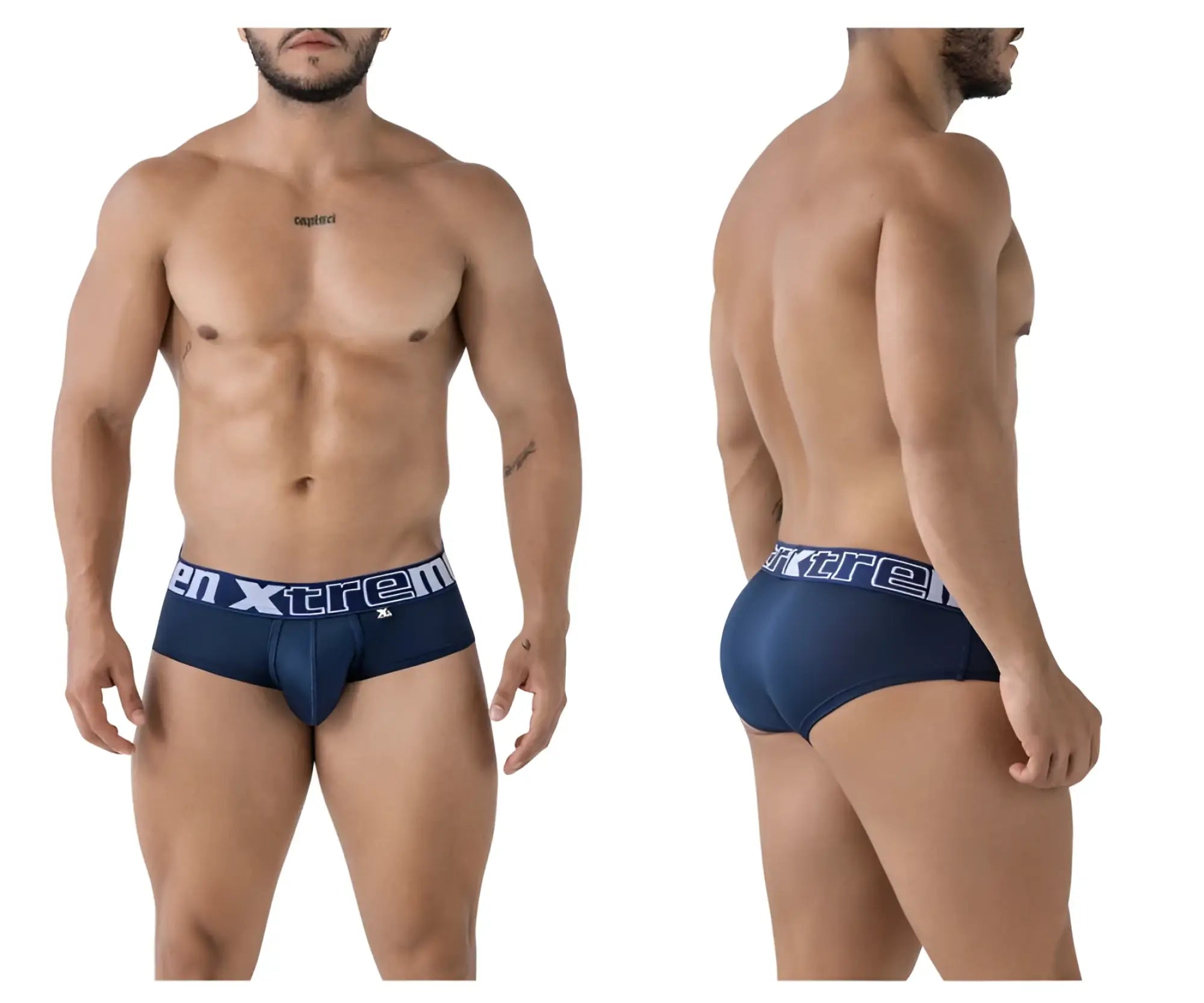 Navy blue xtremen 41316 microfiber men’s briefs with white xtrem branding on the waistband
