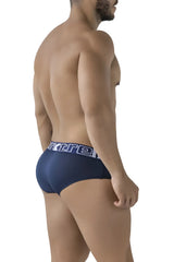 Navy microfiber briefs with a white and dark gray xtreme logo waistband for comfortable everyday wear