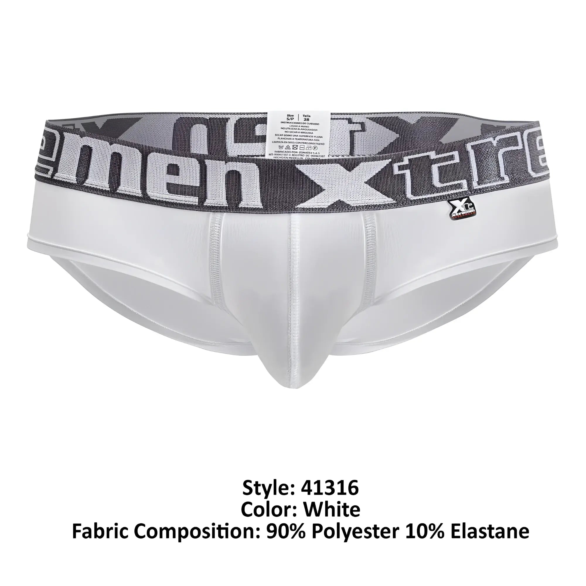 White xtremen 41316 microfiber briefs with gray black patterned waistband made of 90 polyester 10 elastane