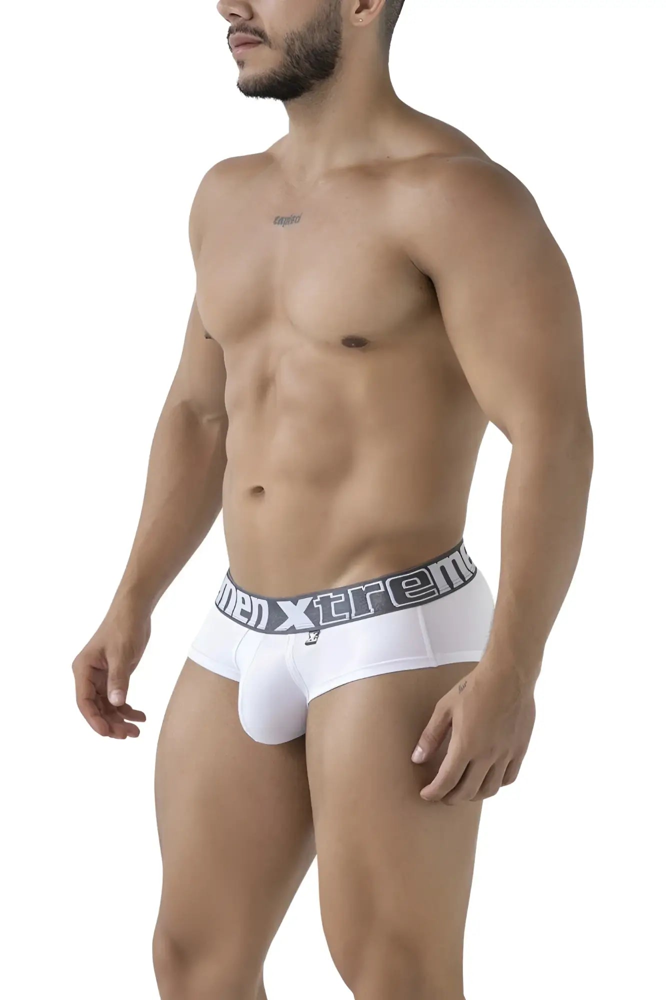 White xtremen 41316 microfiber briefs for men with gray elastic waistband and black men xtreme logo