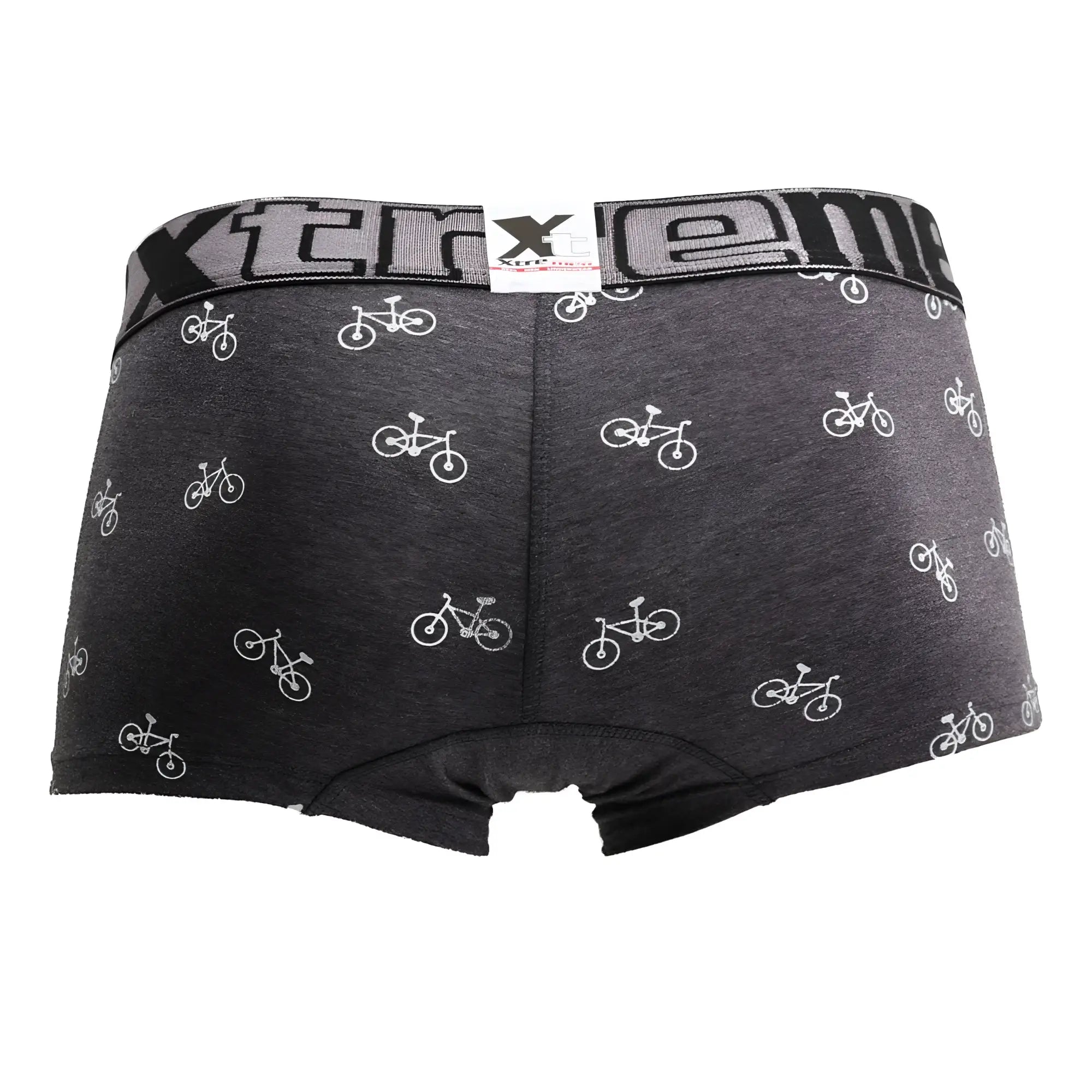 Dark gray xtremen 51437c cycling print boxer briefs with white bicycle pattern and elastic xtreme waistband