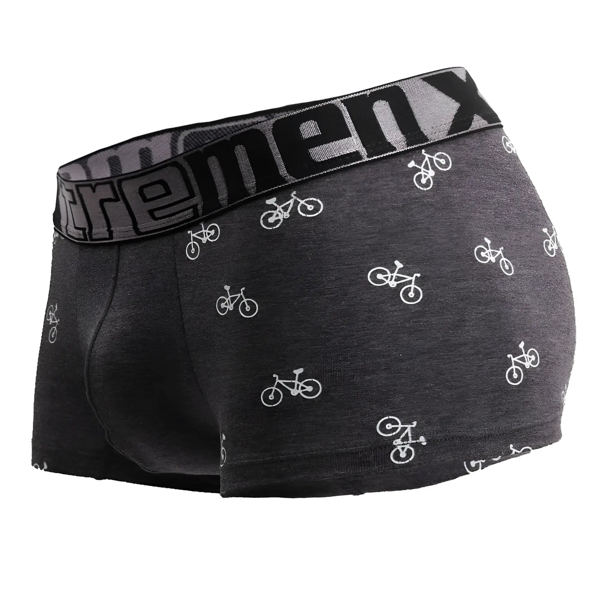 Dark gray xtremen 51437c men’s boxer briefs with white bicycle print and supremenx elastic waistband