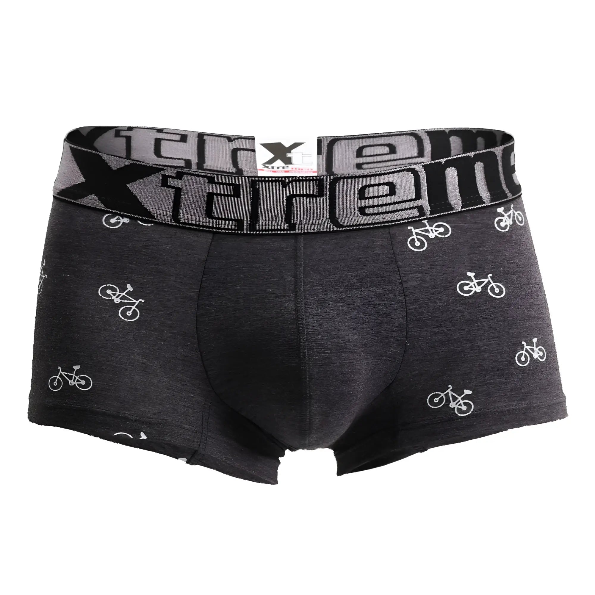 Dark gray xtremen 51437c men’s boxer briefs with white bicycle print and elastic waistband for cycling comfort