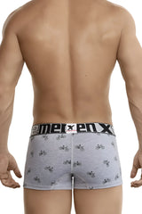 Light gray xtremen 51437c cycling print boxer briefs with black bicycle pattern and branded elastic waistband