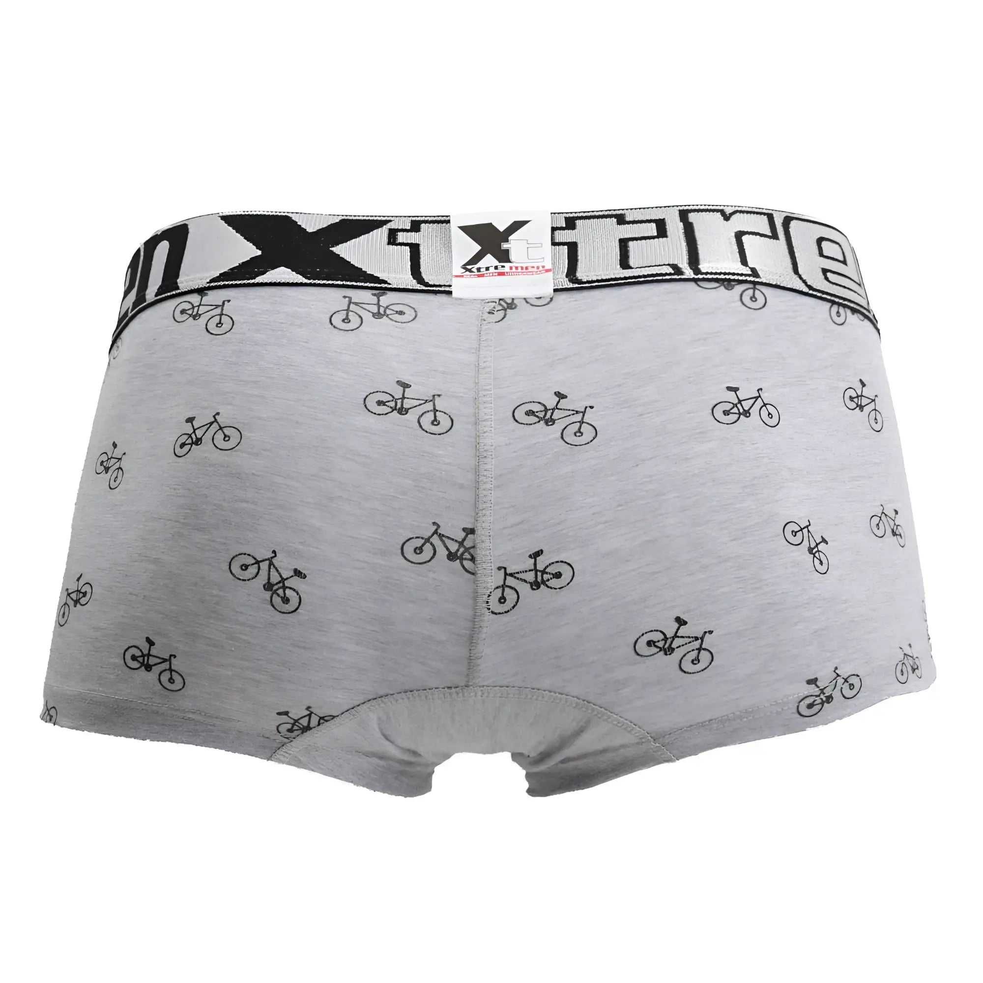 Light gray xtremen 51437c men’s boxer briefs with black bicycle pattern and elastic waistband branding