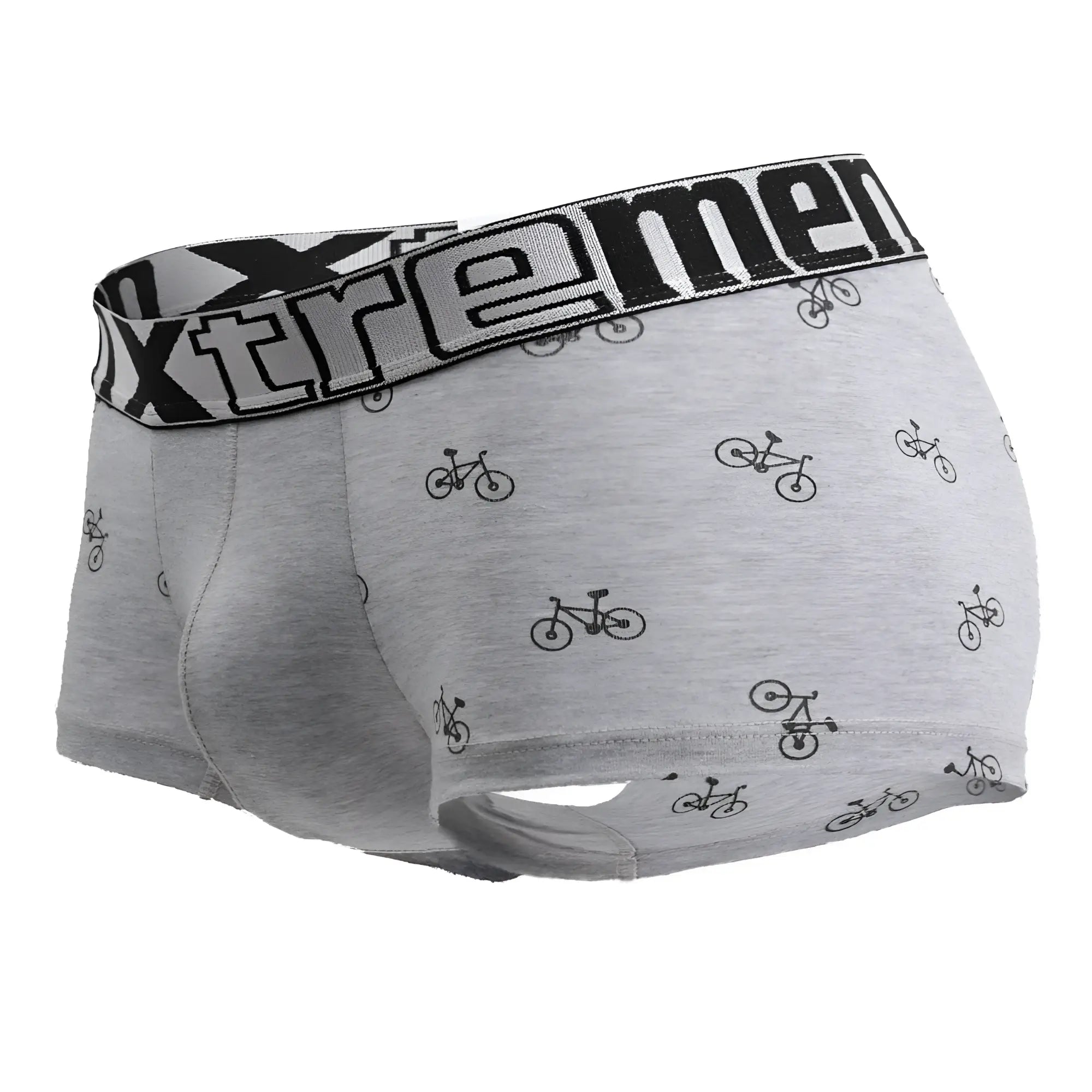Light gray xtremen 51437c cycling print men’s boxer briefs with black bicycle pattern and elastic waistband