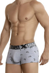 Light gray xtremen 51437c men’s boxer briefs with black bicycle print and elastic waistband for cycling use
