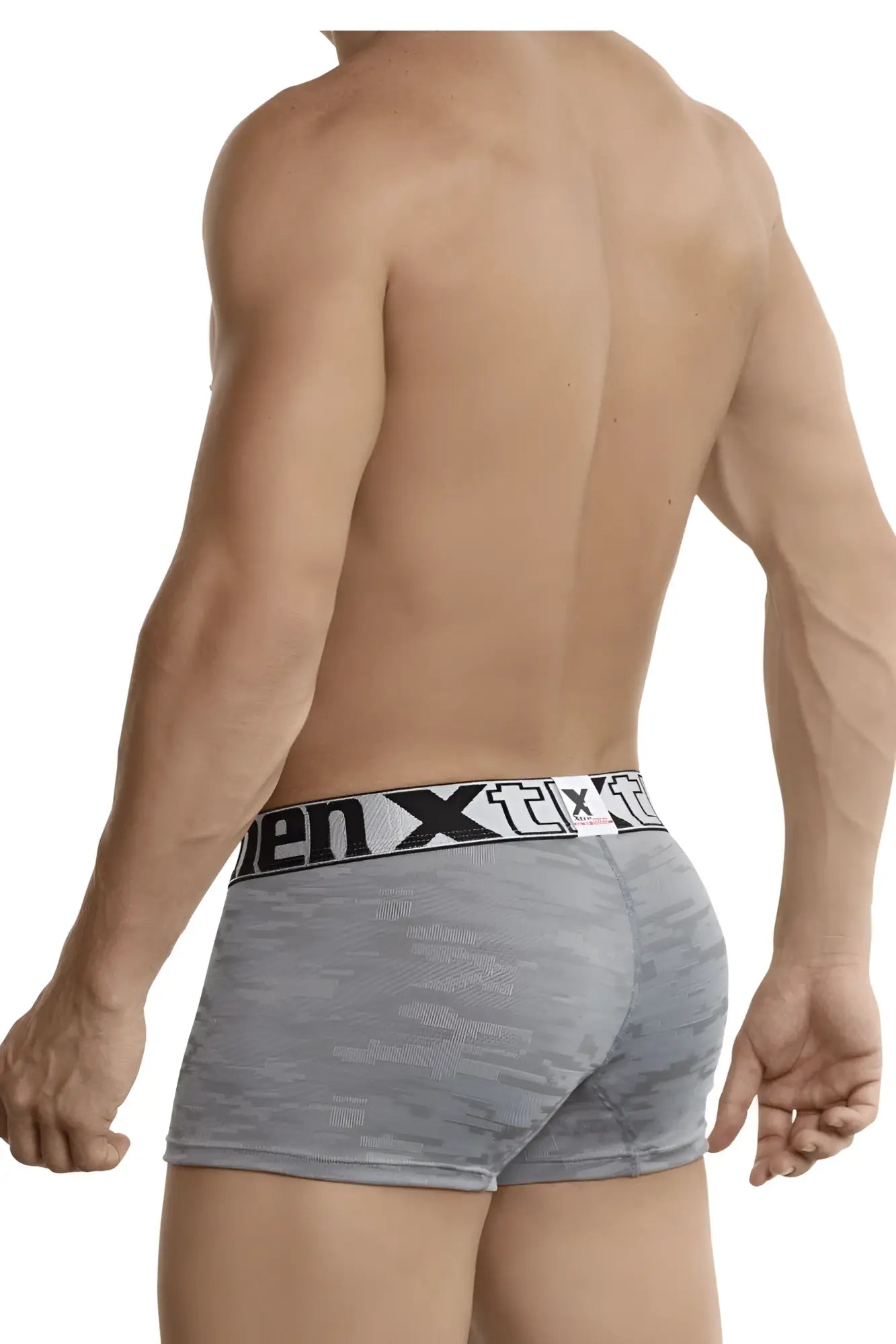 Gray xtremen 51443c jacquard camouflage men’s boxer briefs with black and white men x logo waistband