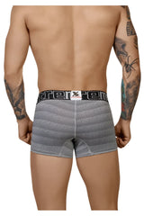 Gray geometric jacquard boxer briefs with black elastic waistband featuring the xtremen brand logo