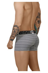Gray striped boxer briefs with black elastic waistband and xtreme logo from the xtremen 51449c geometric jacquard trunk line