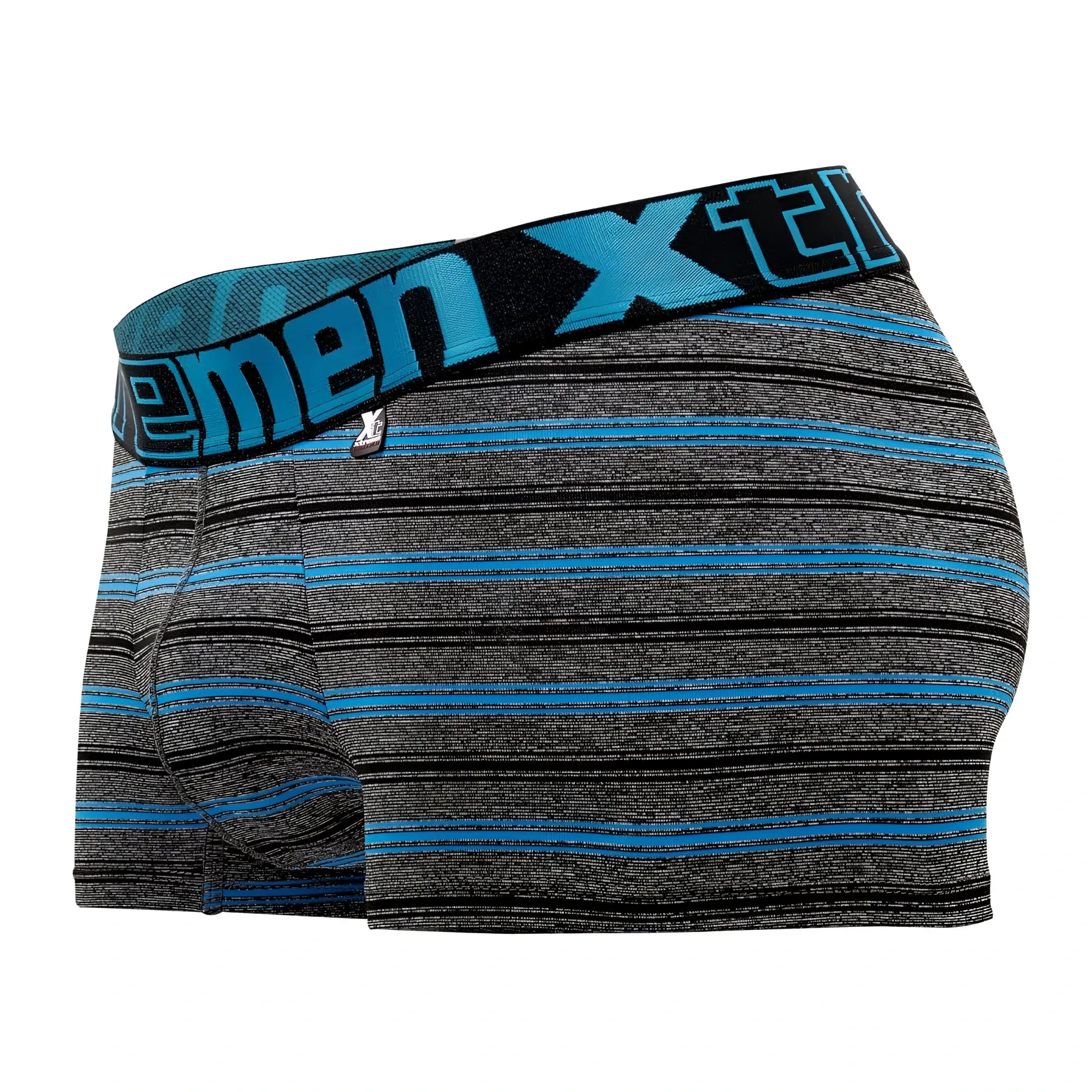 Xtremen 51453c stripes trunk turquoise blue and black striped men’s boxer briefs with textured fabric and elastic waistband