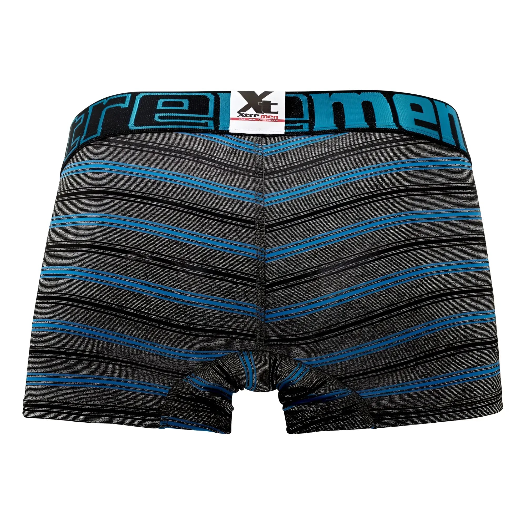Xtremen 51453C stripes trunk men’s boxer briefs in blue and gray with black xtreme men waistband in turquoise color