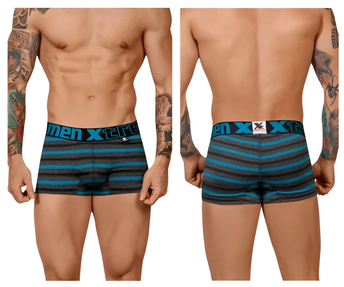Men’s xtremen 51453c stripes trunk boxer briefs in turquoise with blue and black stripes for comfortable daily wear