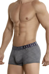 Gray textured Xtremen 54446C jacquard stripes men’s boxer briefs with dark gray elastic waistband and extreme men logo