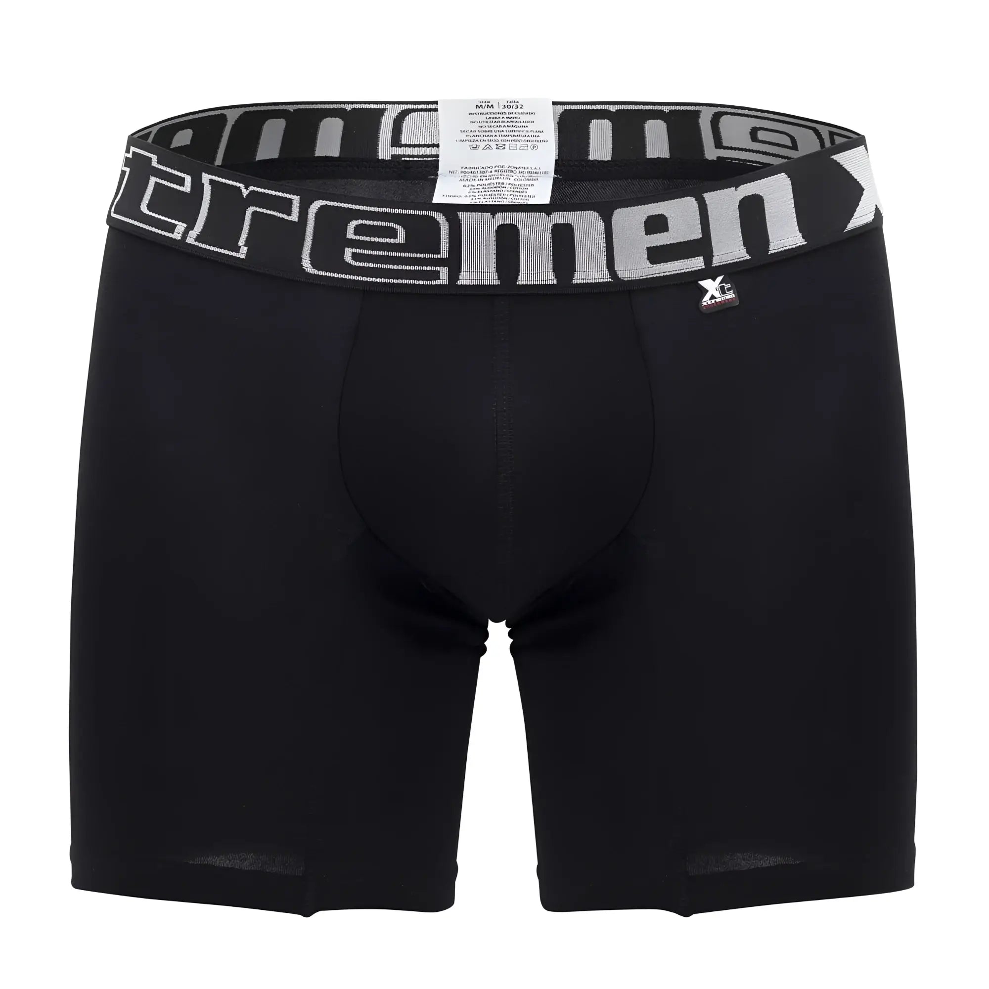 Black men’s boxer briefs xtremen 70001 plus in black with gray and white xtremen waistband and brand logo