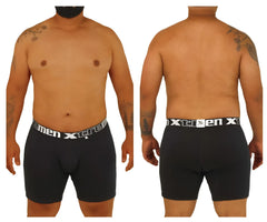 Xtremen 70001 plus black men’s boxer briefs with white elastic waistband featuring xtremen brand logo