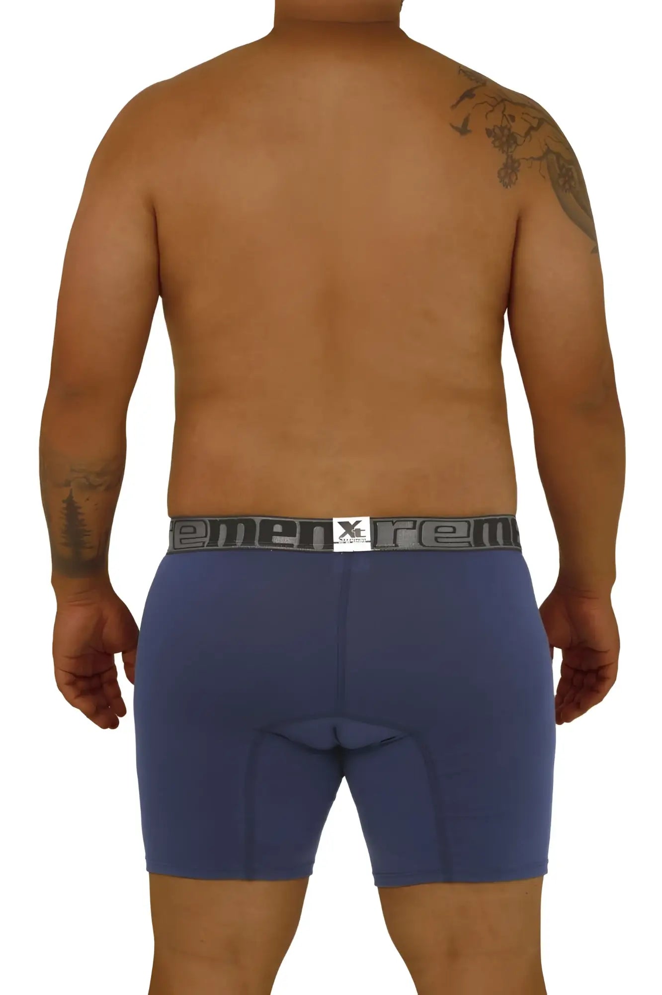 Xtremen 70001 Plus blue men’s boxer briefs with gray elastic waistband featuring xtreme brand logo