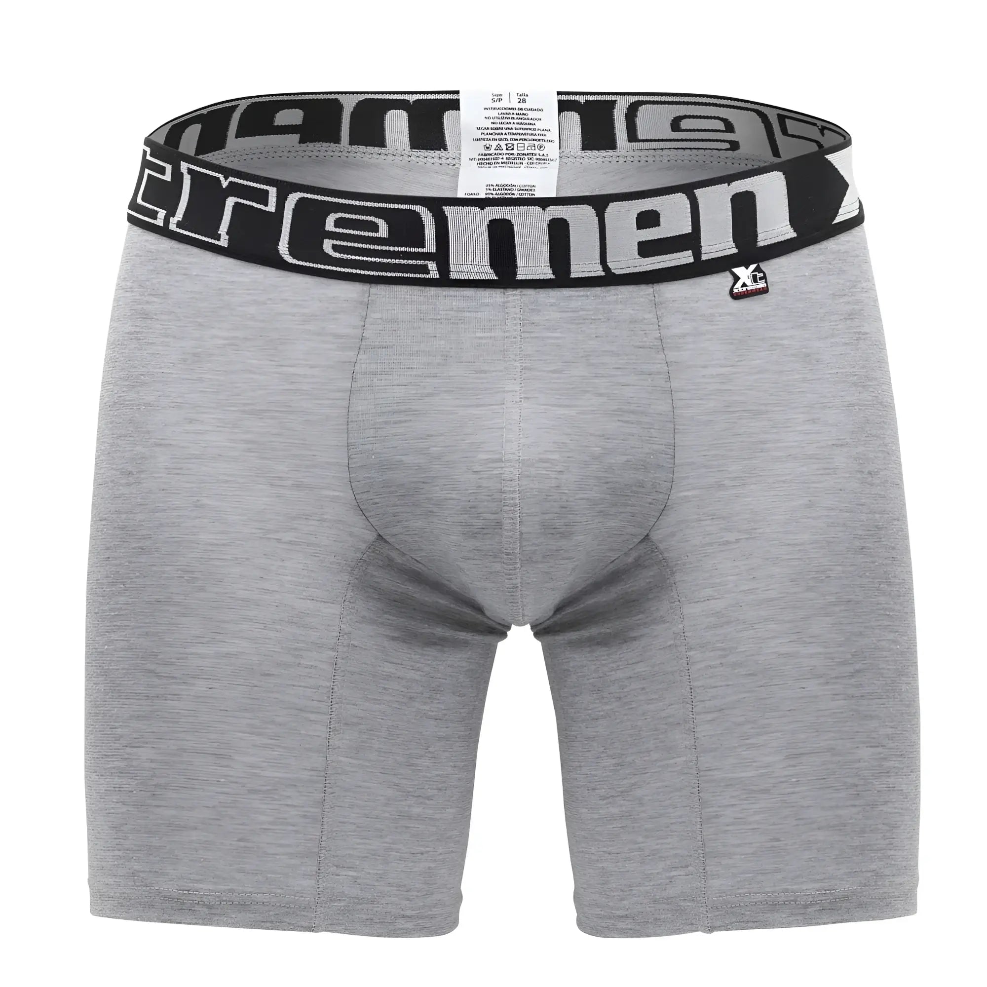 Gray heathered boxer briefs xtremen 70001 plus with black elastic waistband and white extreme men lettering xl logo
