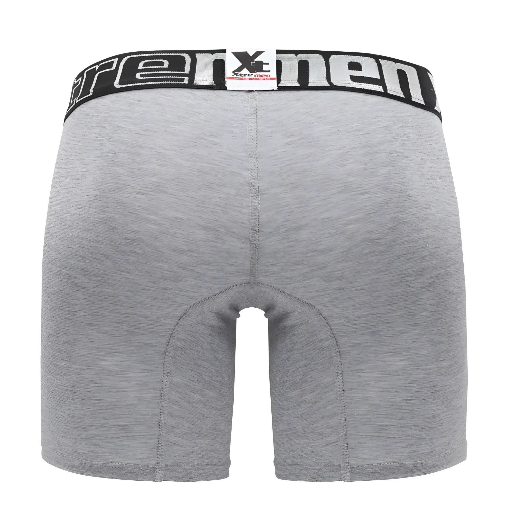 Gray heathered boxer briefs with black elastic waistband and white xtreme branding from xtremen 70001 plus collection