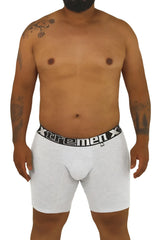 Gray heathered boxer briefs with black elastic waistband and xtremen x logo in white from xtremen 70001 plus collection